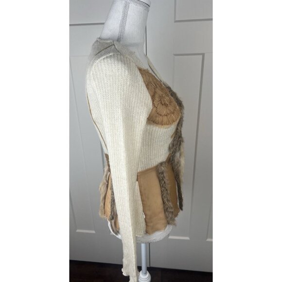 Radzoli Vtg 80's Sweater Wool Blend Gold Lurex Genuine Fur Art To Wear Sz S - Picture 11 of 11